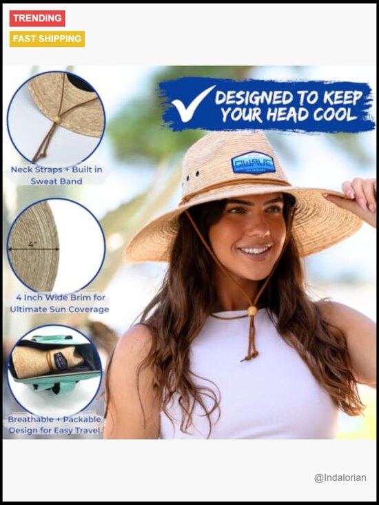 Packable Stone-Washed Straw Lifeguard Hat for Summer Sun Protection main image 4
